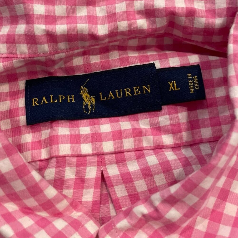 Ralph Lauren pink & white chekered print long sleeve button down mens size XL - Picture 2 of 3